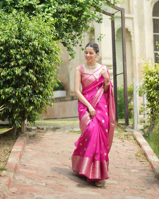 Rani Pink Pure Banarasi Saree with Butidar Zari