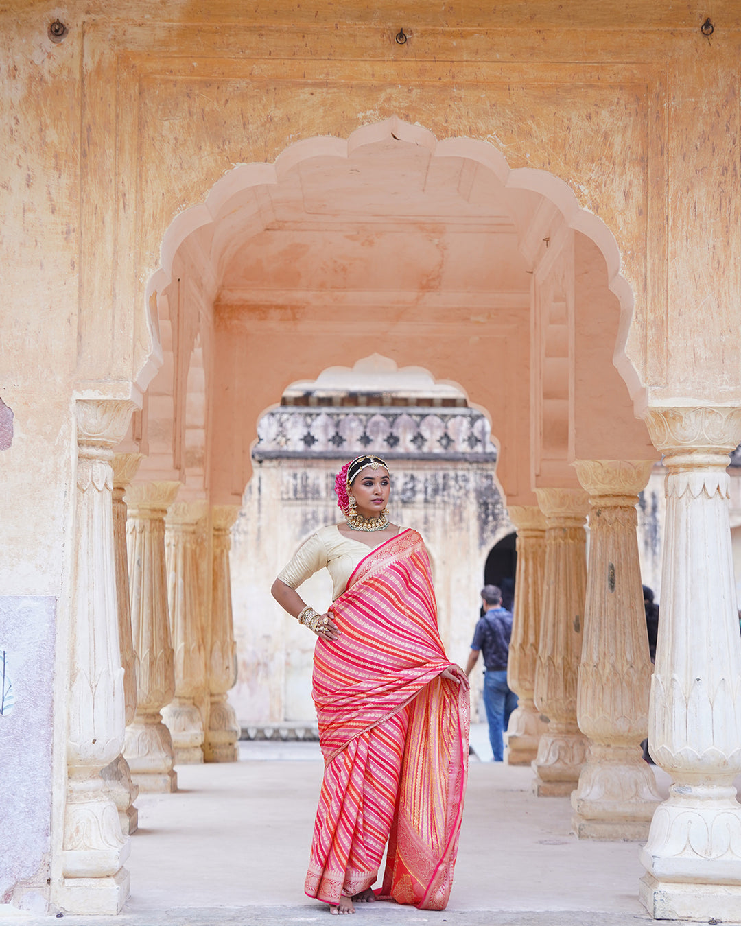 Multi Radiant Rangkat Pure Chiffon Saree with Zari Stripes