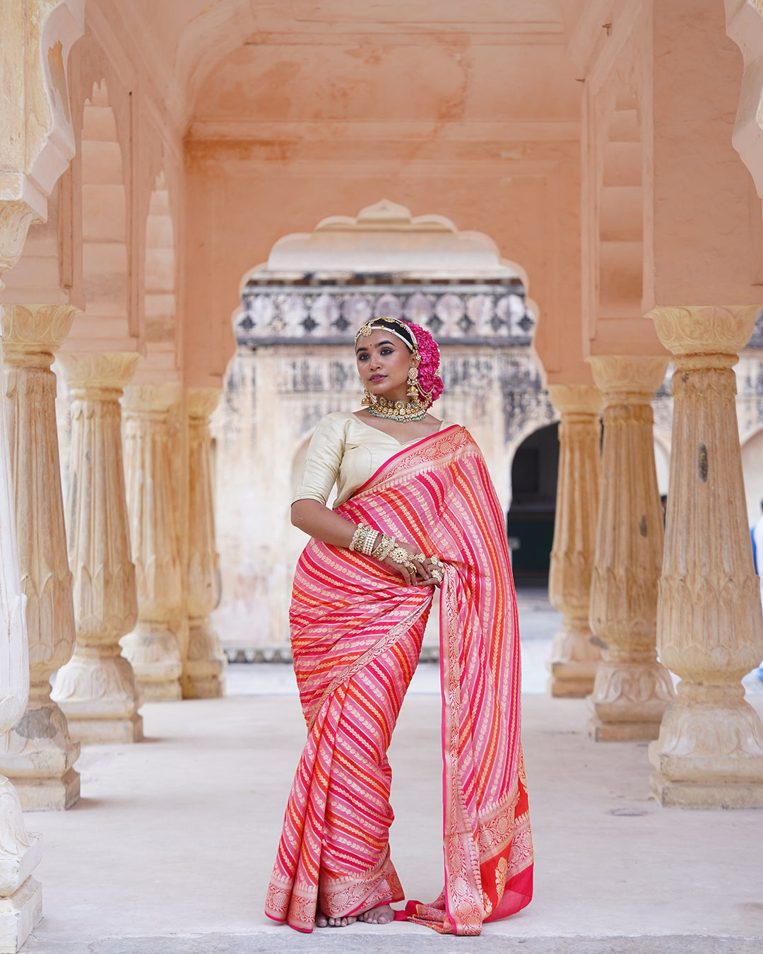 Multi Radiant Rangkat Pure Chiffon Saree with Zari Stripes