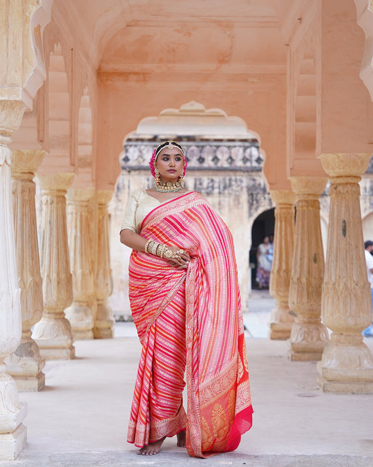 Multi Radiant Rangkat Pure Chiffon Saree with Zari Stripes