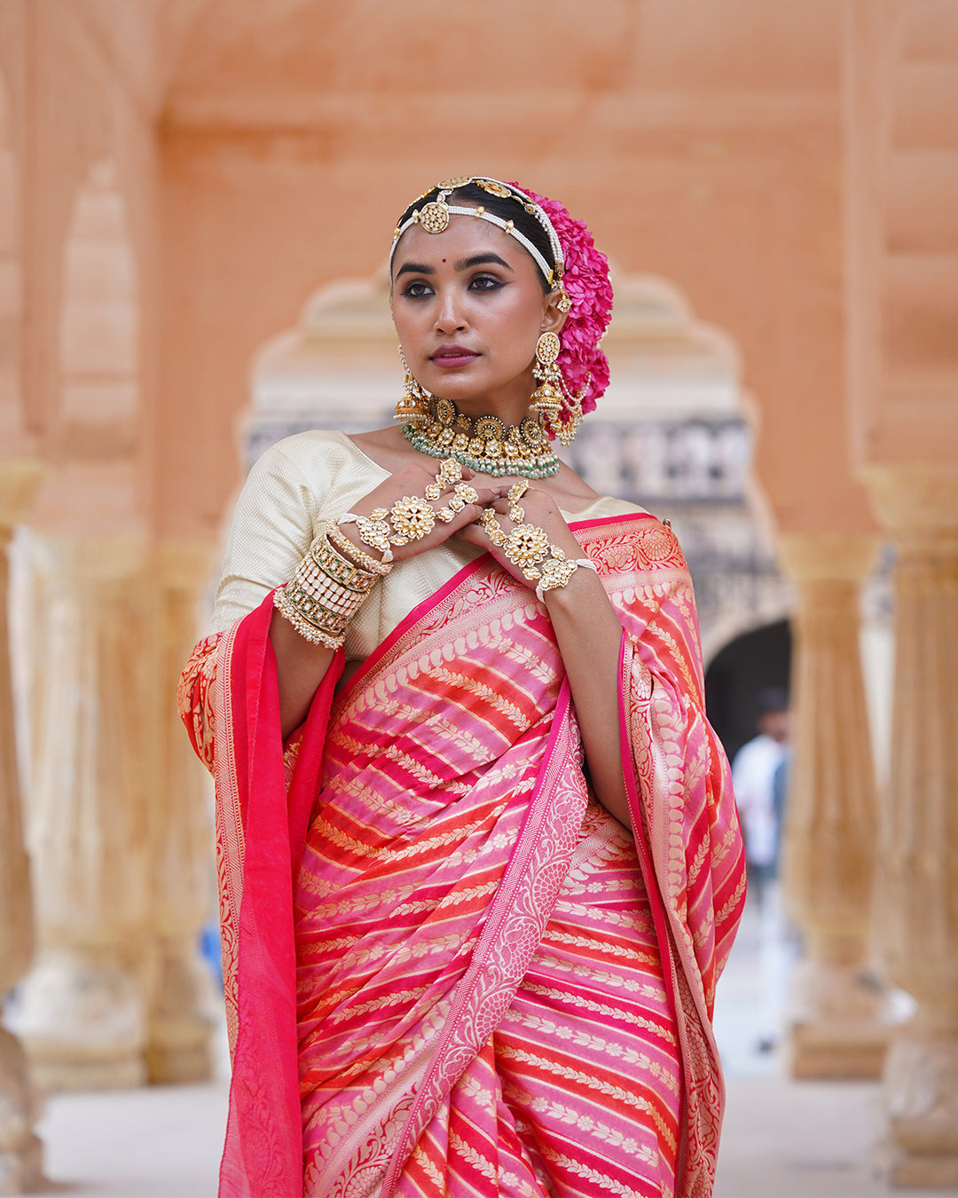 Multi Radiant Rangkat Pure Chiffon Saree with Zari Stripes