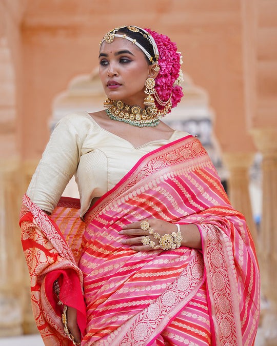 Multi Radiant Rangkat Pure Chiffon Saree with Zari Stripes