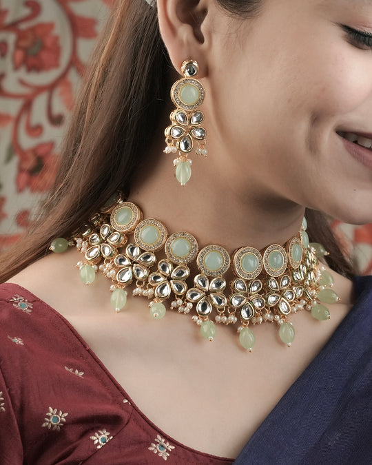 Mint Green Kundan Luxe Necklace Set
