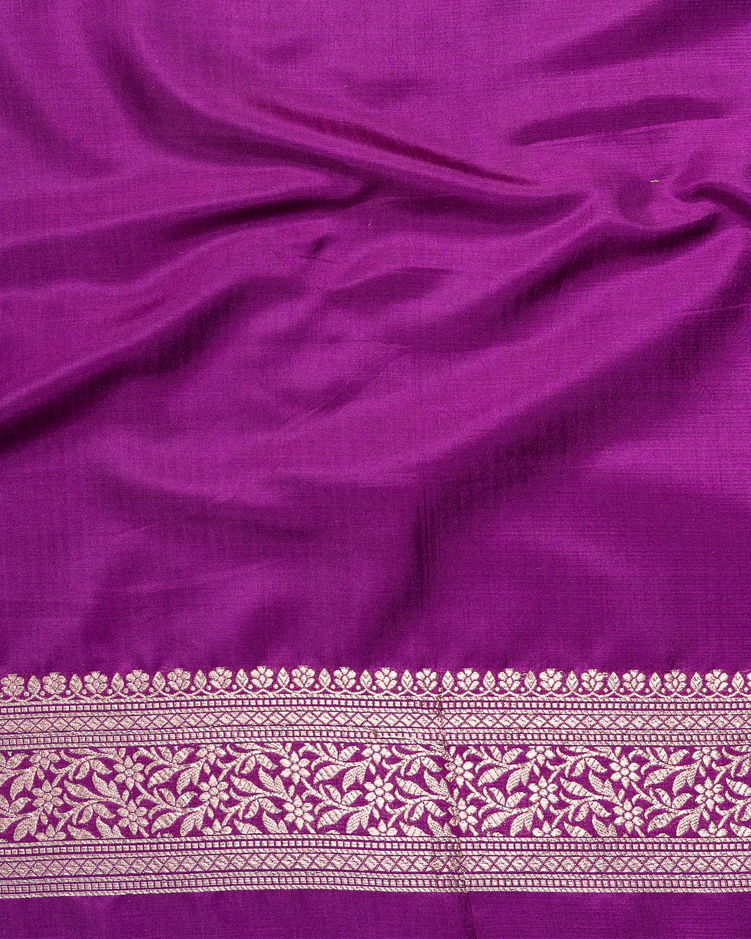 Royal Radiance Purple Katan Silk Saree Beautifully Adorned With Floral Fantasy & Rich Zari