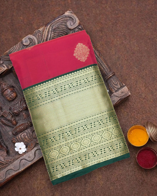 Red Kanjivaram Saree with Mandala Motifs and Contrasting Border