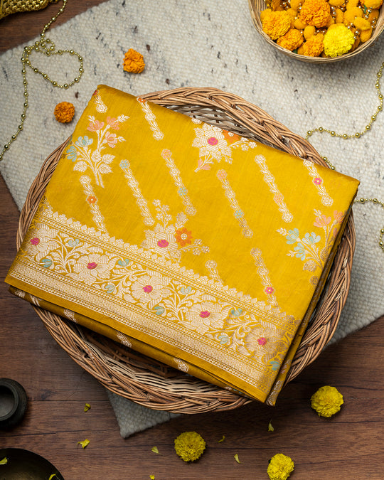 Mustard Handwoven Banarasi Silk Saree