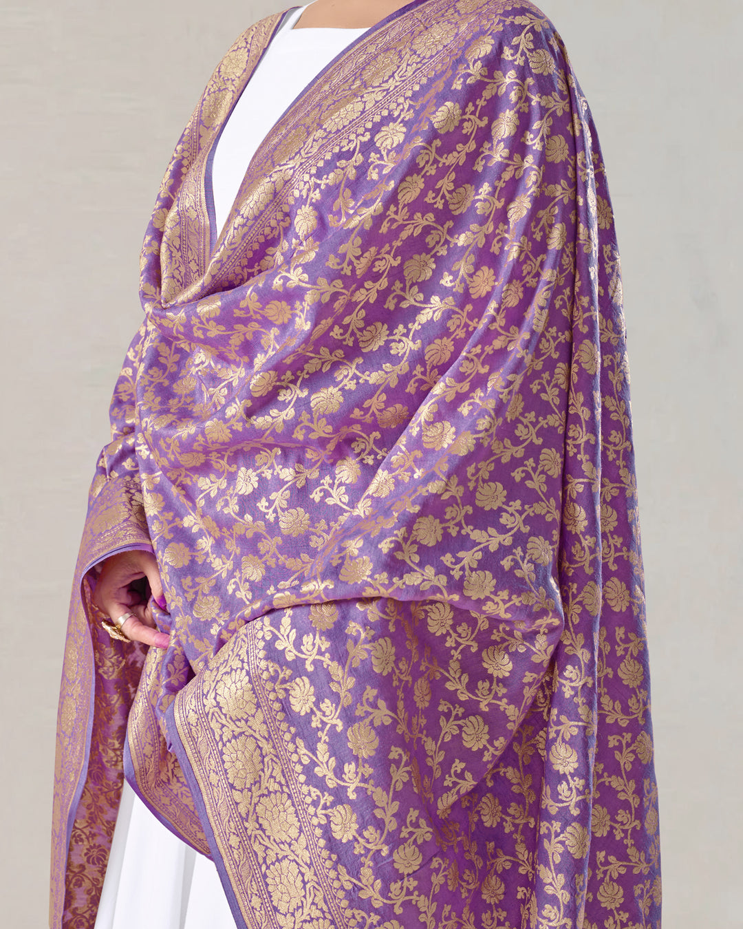 Orchid Lilac Pure Muga Silk Dupatta with Regal Jaal Patterns