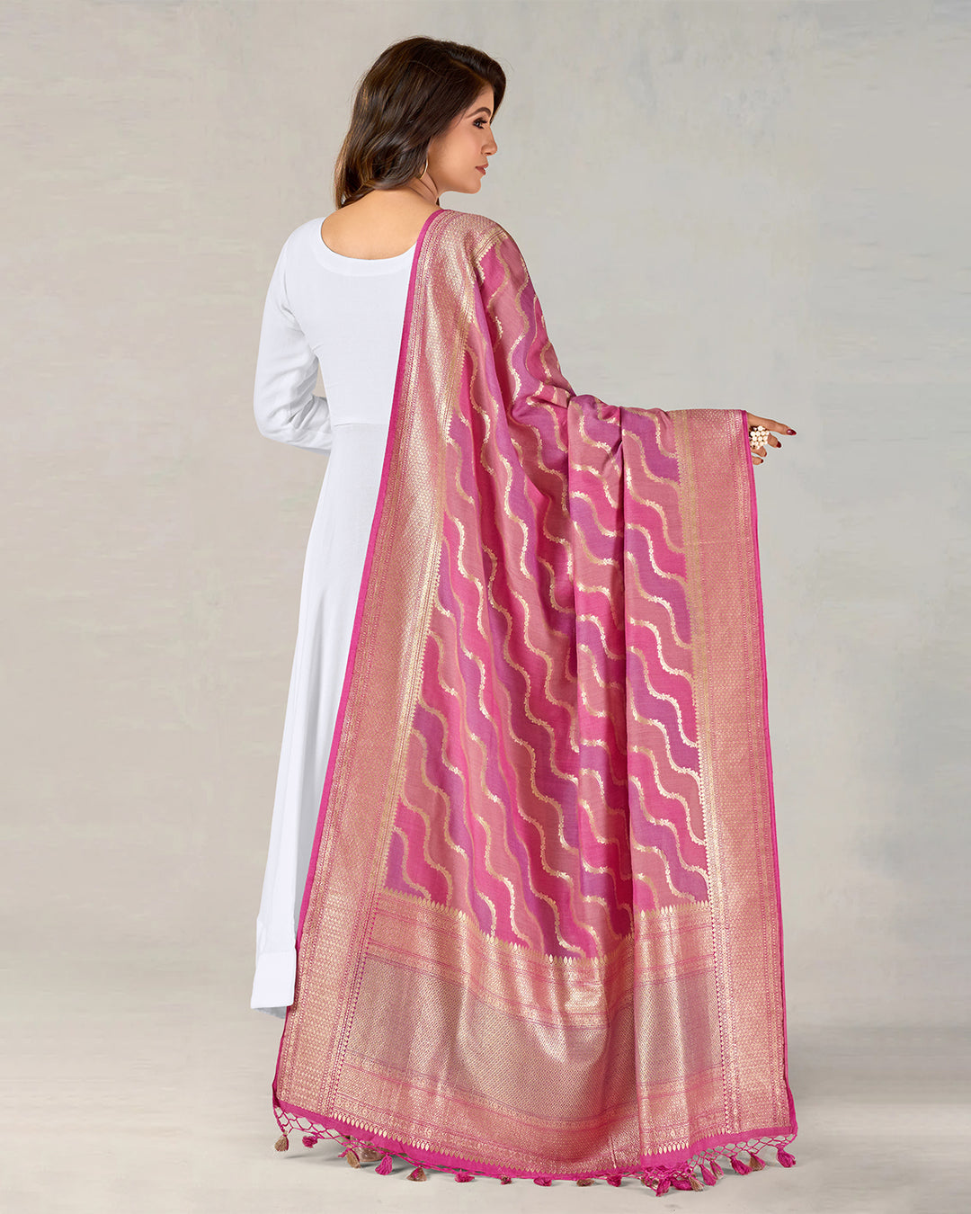 Multi Pure Muga SIlk Dupatta with Shimmering Ripple Design