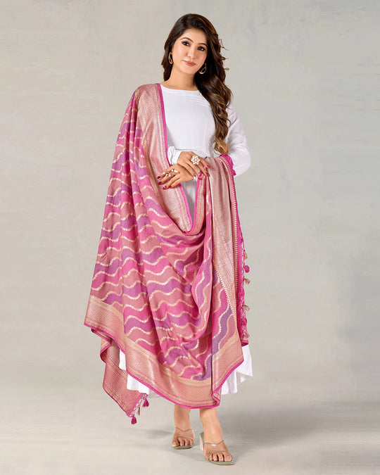 Multi Pure Muga SIlk Dupatta with Shimmering Ripple Design