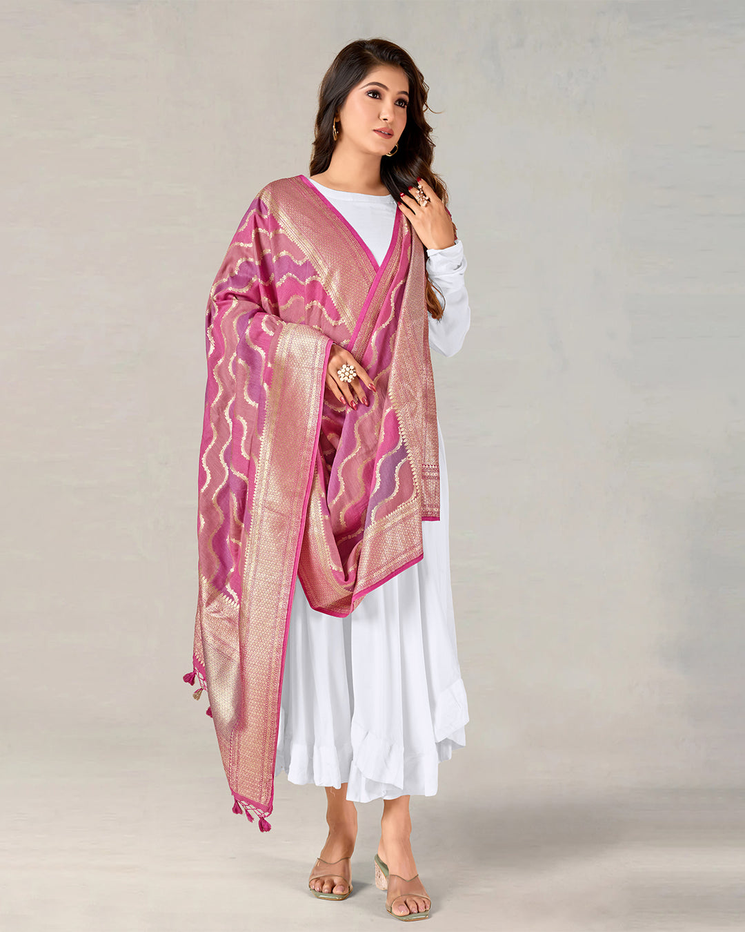 Multi Pure Muga SIlk Dupatta with Shimmering Ripple Design