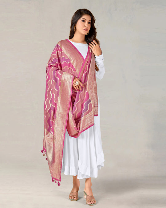 Multi Pure Muga SIlk Dupatta with Shimmering Ripple Design