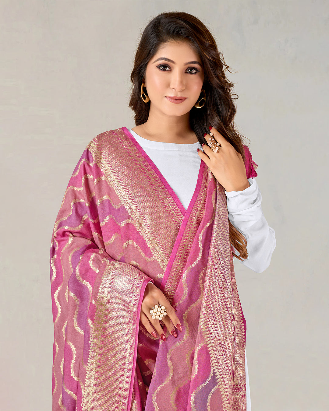 Multi Pure Muga SIlk Dupatta with Shimmering Ripple Design