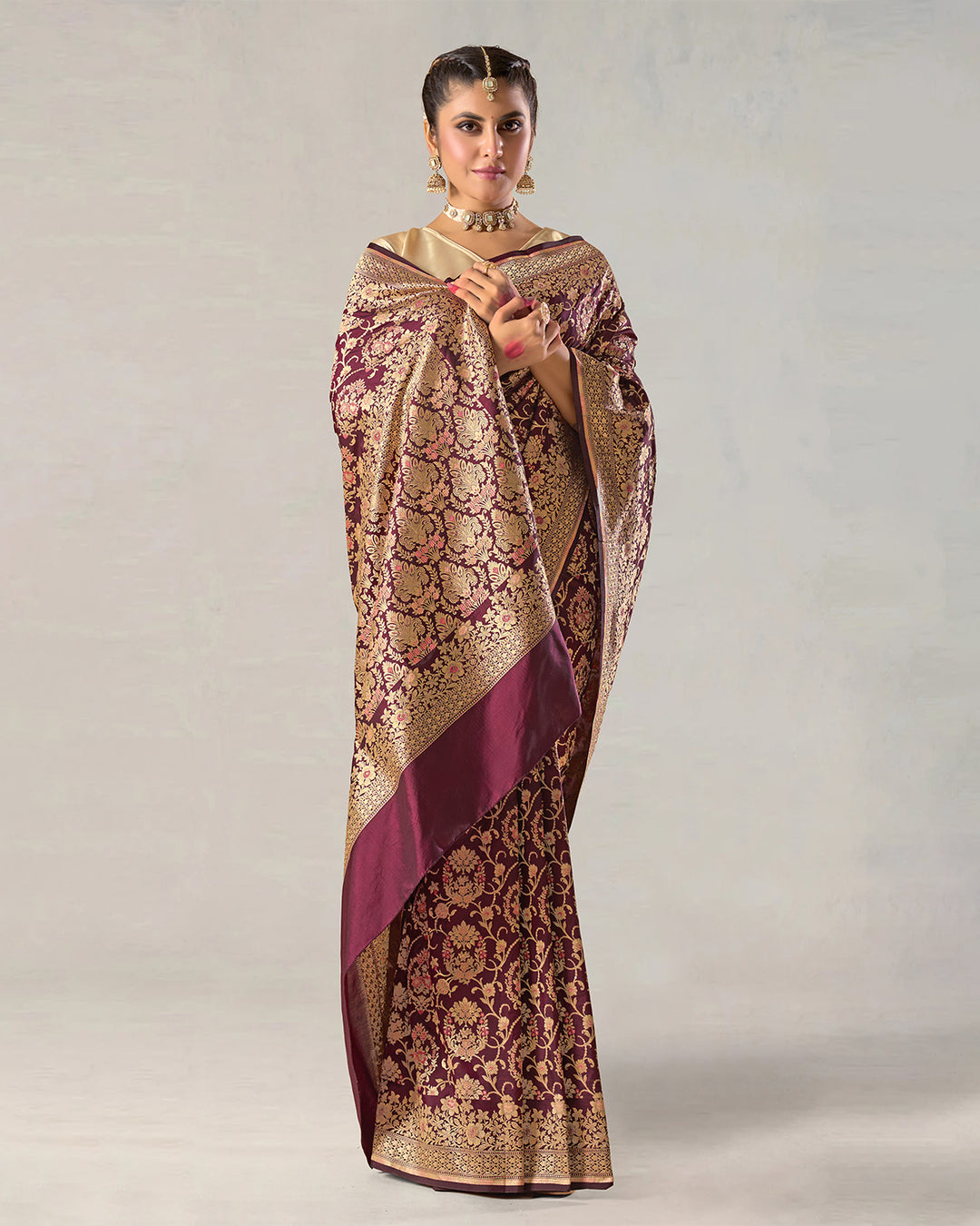 Deep Wine Pure Katan Saree with Regal Zari Jaal and Rich Pallu