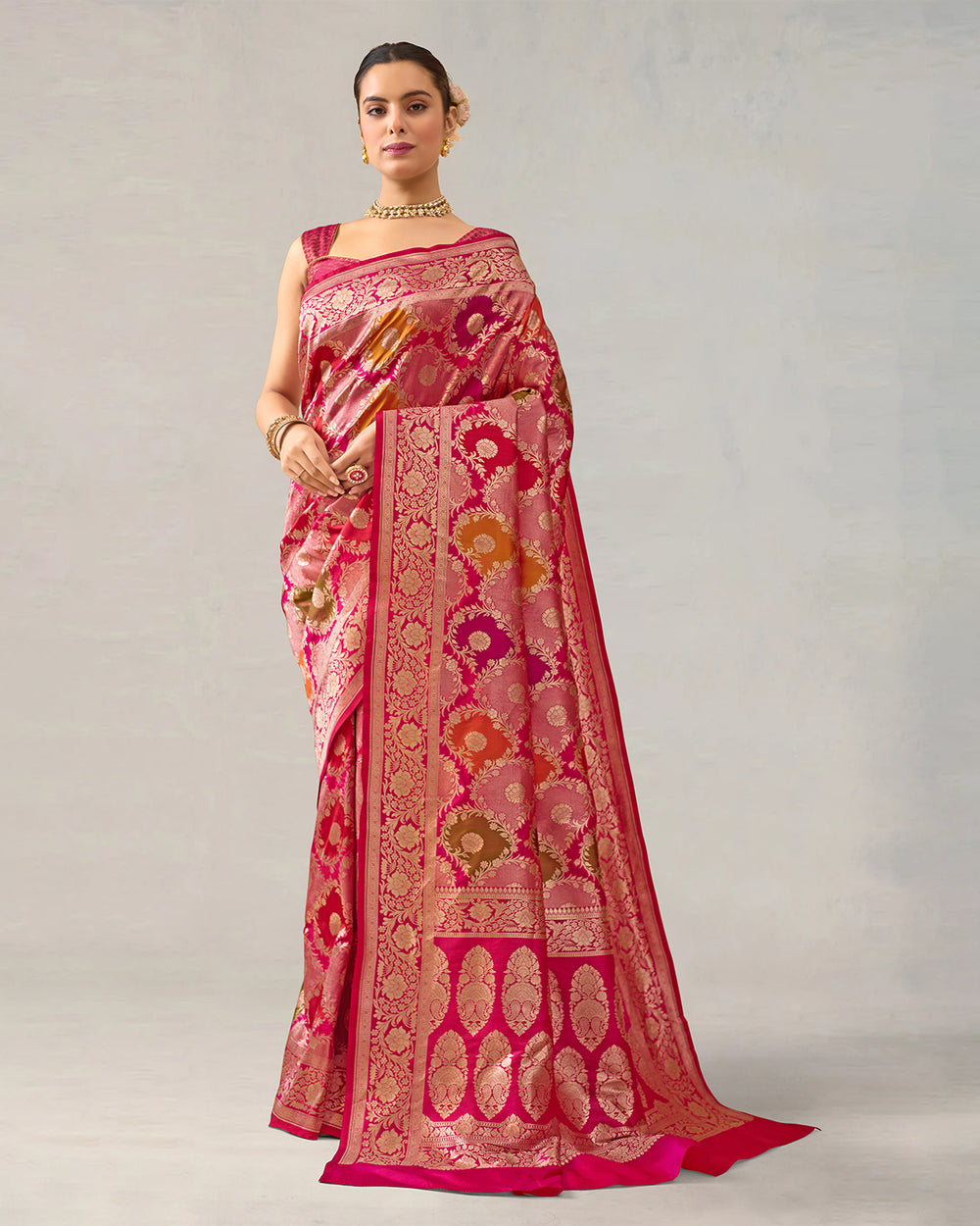 Multihued Rangkat Pure Katan Silk Banarasi Handloom Saree
