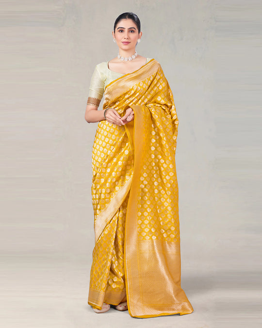 Sunlit Yellow Pure Katan Silk Saree with Traditional Buti Zari Artistry