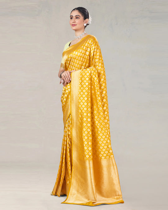 Sunlit Yellow Pure Katan Silk Saree with Traditional Buti Zari Artistry