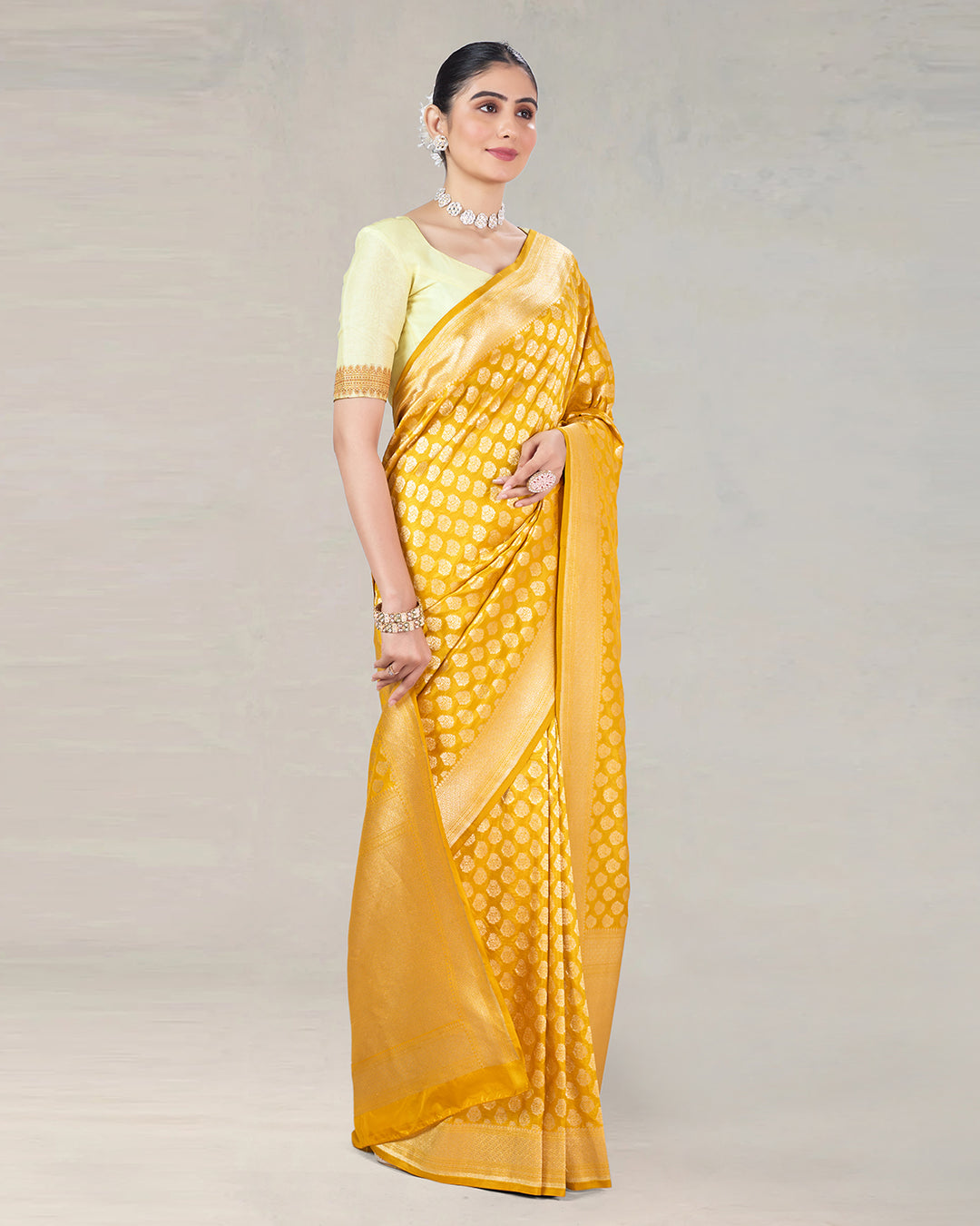 Sunlit Yellow Pure Katan Silk Saree with Traditional Buti Zari Artistry