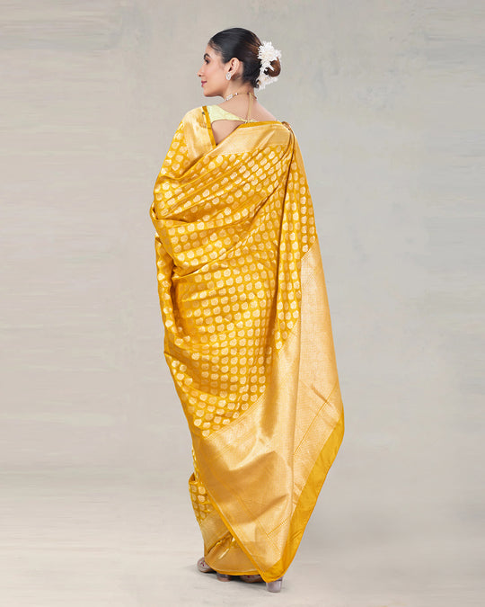 Sunlit Yellow Pure Katan Silk Saree with Traditional Buti Zari Artistry