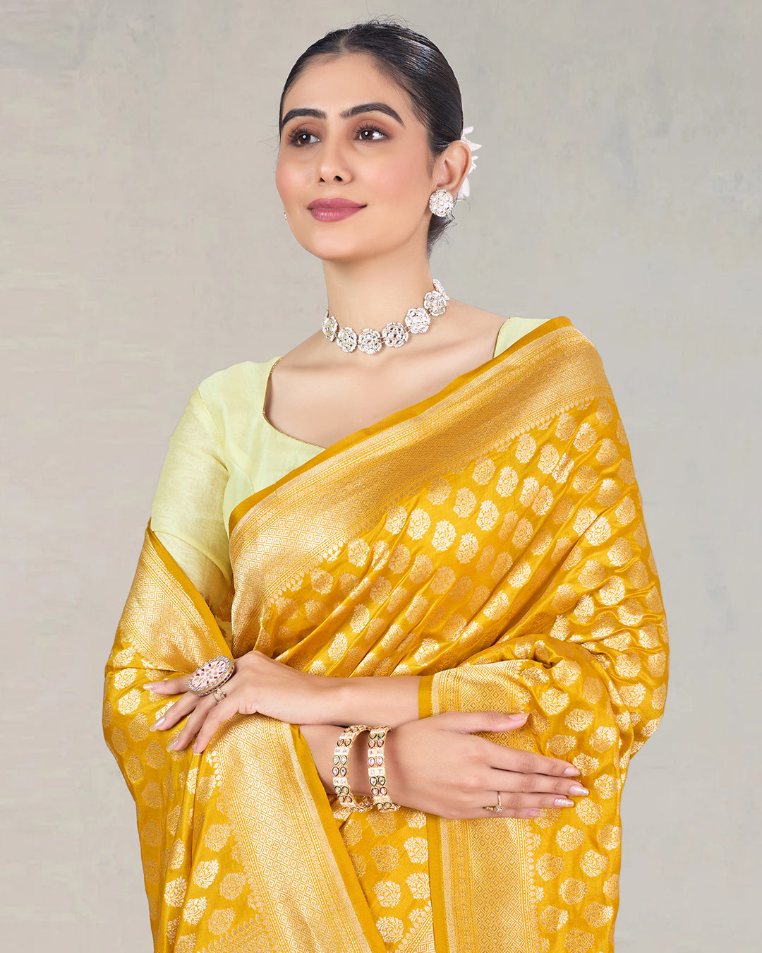 Sunlit Yellow Pure Katan Silk Saree with Traditional Buti Zari Artistry