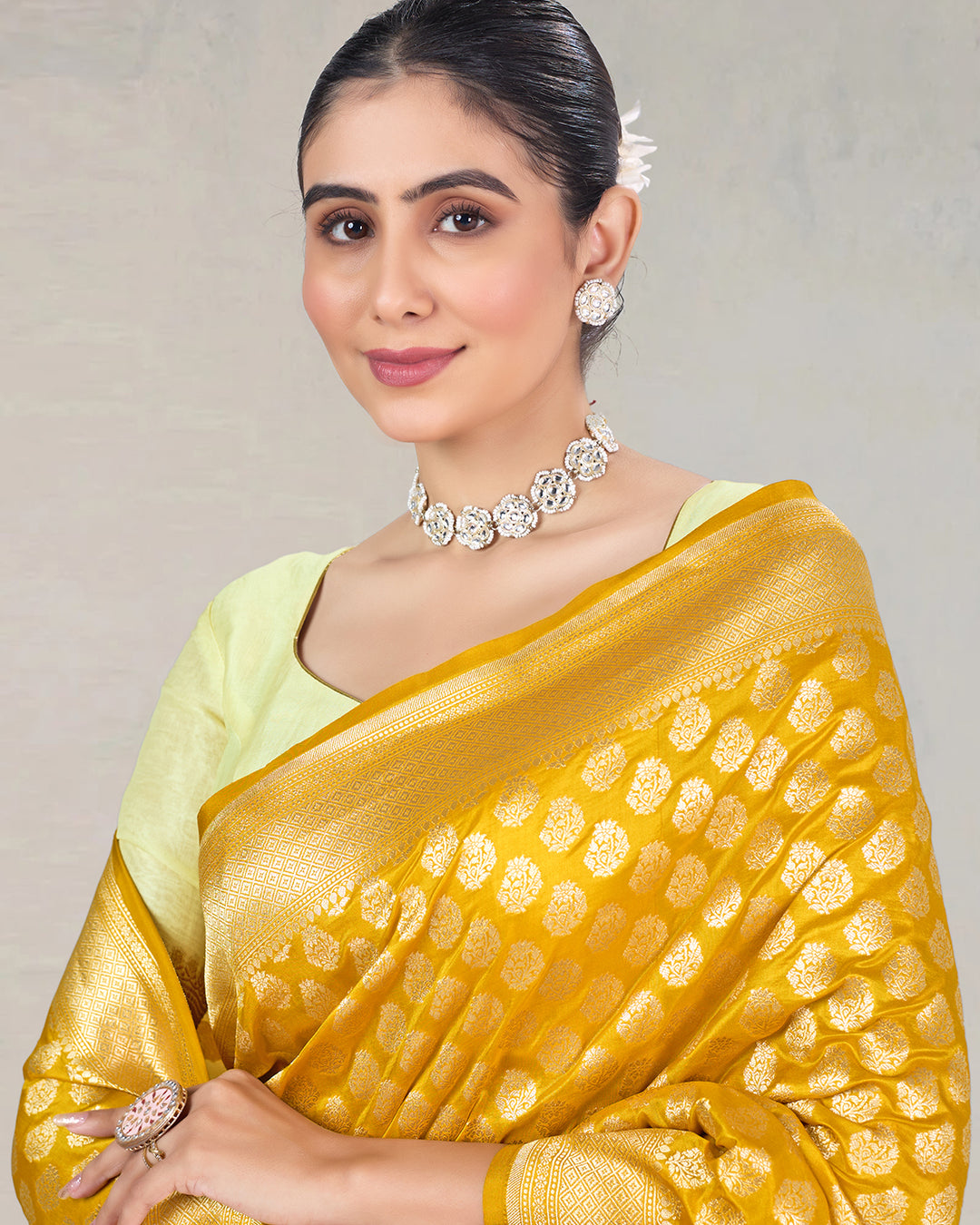 Sunlit Yellow Pure Katan Silk Saree with Traditional Buti Zari Artistry