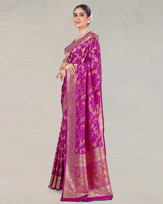 Orchid Purple Pure Katan Saree with Floral Multicolor Meenakari Jaal Weaves