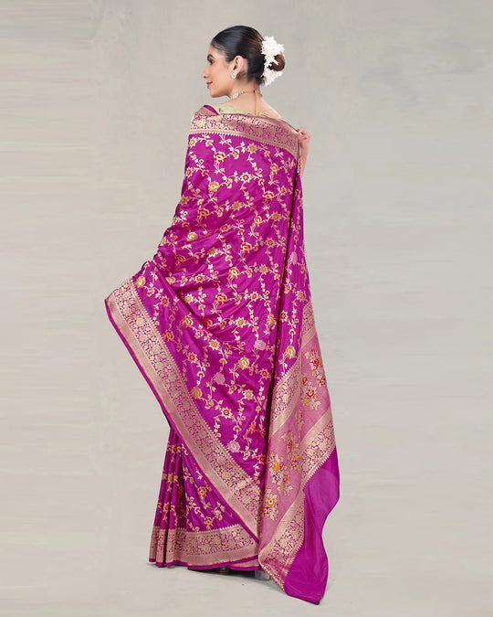 Orchid Purple Pure Katan Saree with Floral Multicolor Meenakari Jaal Weaves