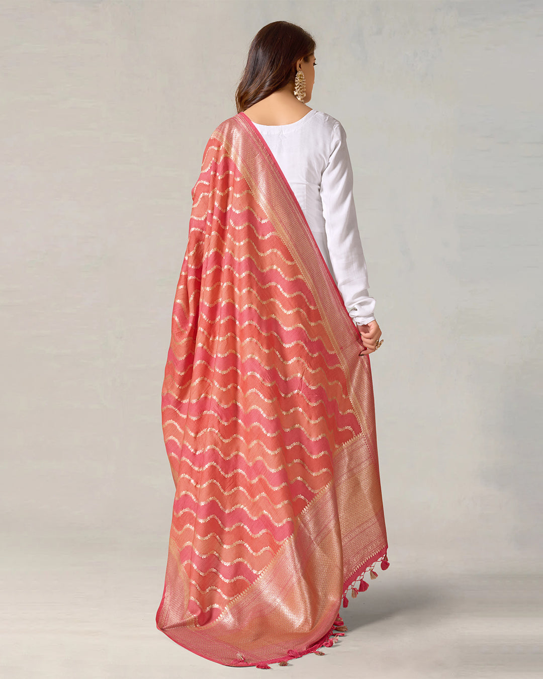 Multicolor Pure Muga Silk Dupatta with Shimmering Stripes Design