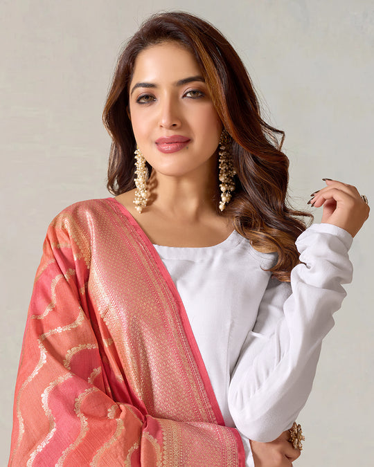 Multicolor Pure Muga Silk Dupatta with Shimmering Stripes Design