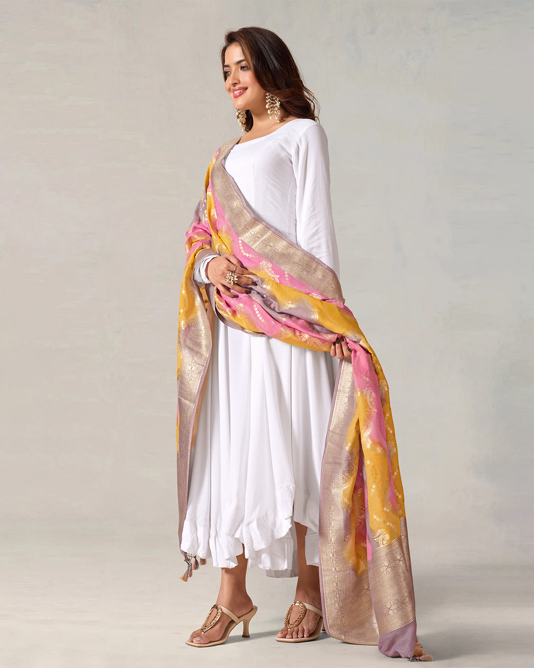 Rainbow Gleam Pure Pure Muga Silk Dupatta with Festive Zari Stripes