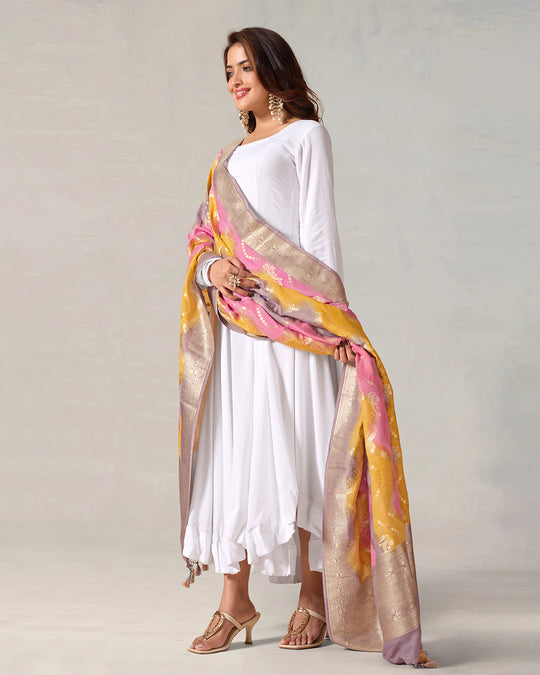 Rainbow Gleam Pure Pure Muga Silk Dupatta with Festive Zari Stripes