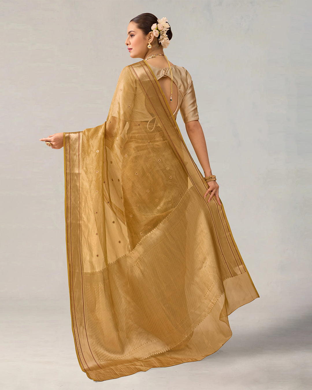 Lustrous Gold Pure Tissue Saree with Delicate Butidar Weaves
