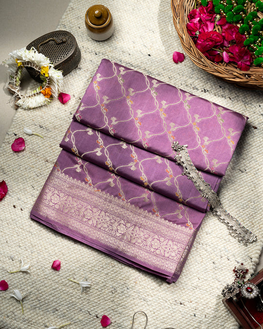 Lilac Handwoven Banarasi Silk Saree