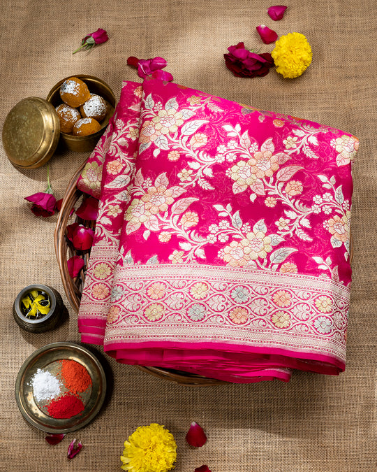 Magenta Handwoven Pure Khaddi Georgette Saree