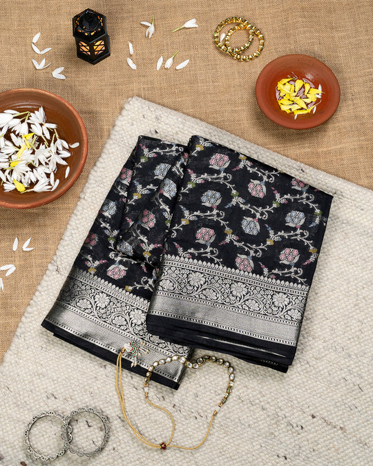 Black Handwoven Pure Banarasi Silk Saree