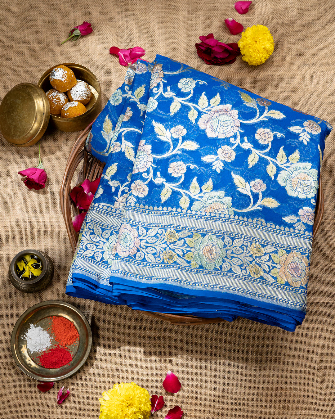 Royal Blue Handwoven Pure Khaddi Georgette Saree