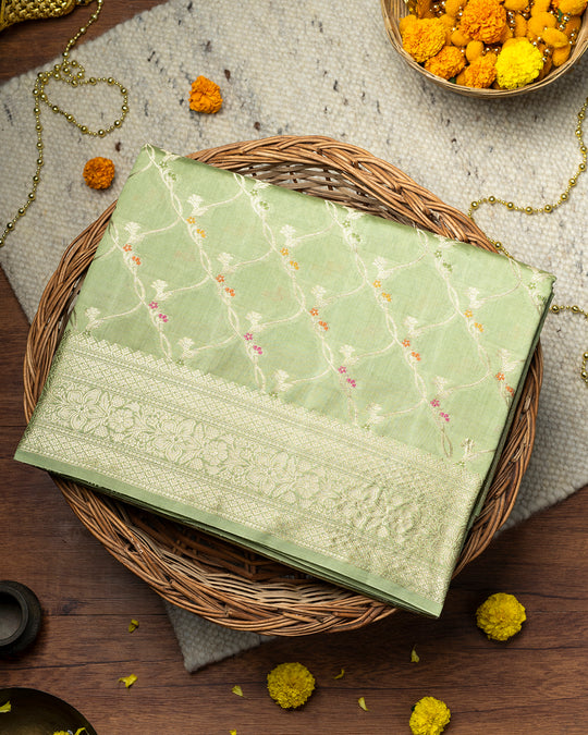 Pista Green Handwoven Pure Banarasi Silk Saree