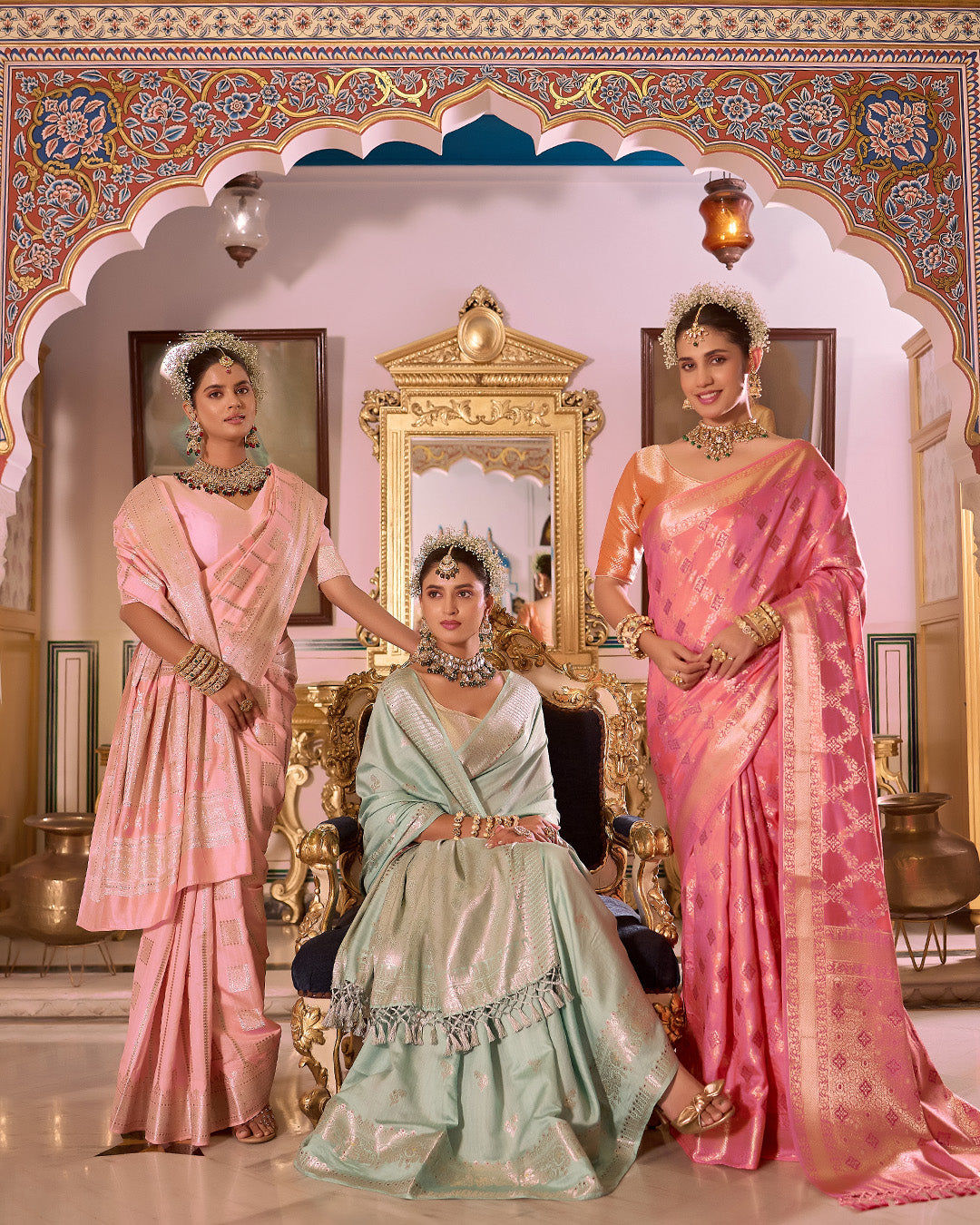 Soft Pink Pure Banarasi Saree with Geometric Butidar Weaves