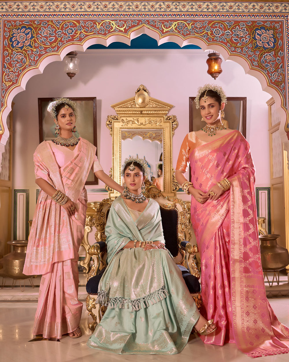Flamingo Pink Pure Banarasi Saree with Intricate Zari Geometric Butidar Weaving