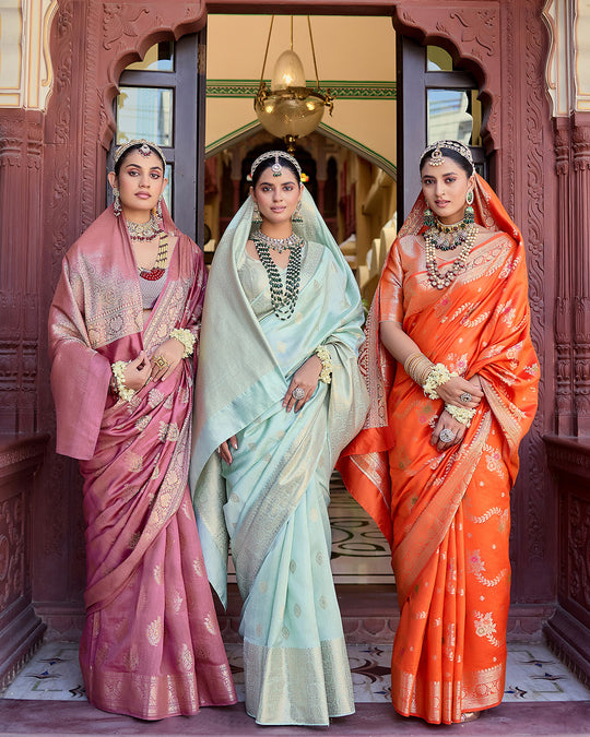 Pastel Aqua Green Pure Banarasi Saree with Delicate Butidar Weaving