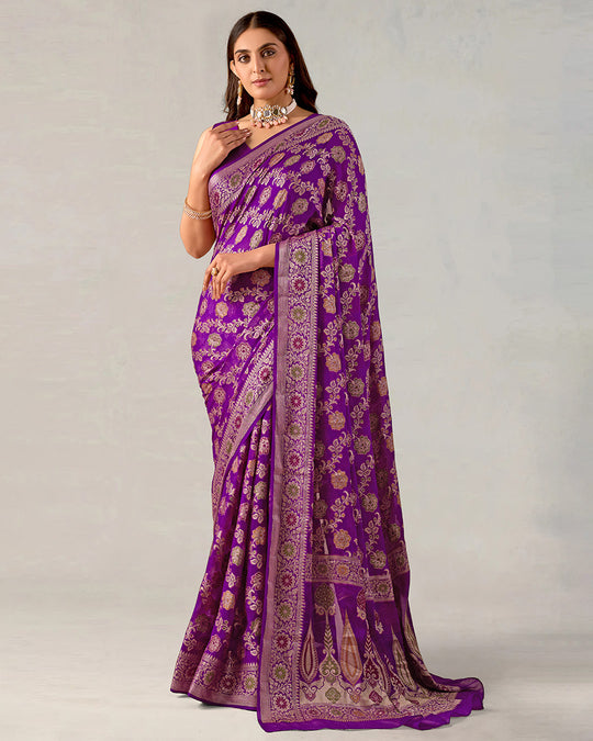 Purple Meenakari Pure Chiffon Saree