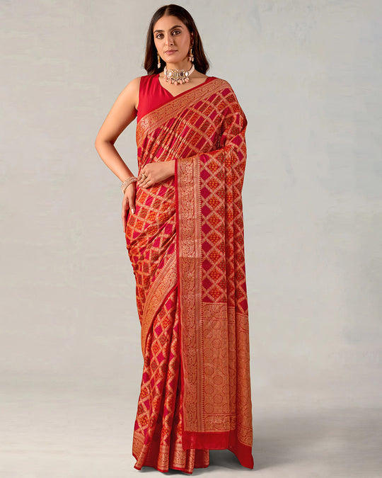 Multicolor Pure Chiffon Saree with Meena Weaves