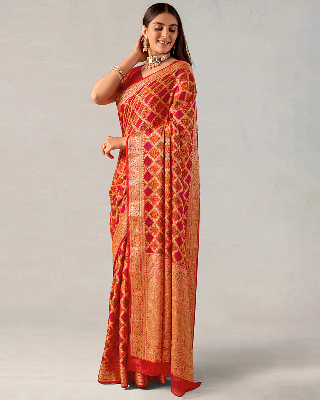 Multicolor Pure Chiffon Saree with Meena Weaves