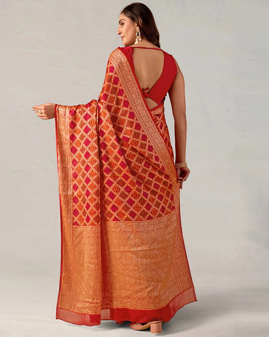 Multicolor Pure Chiffon Saree with Meena Weaves
