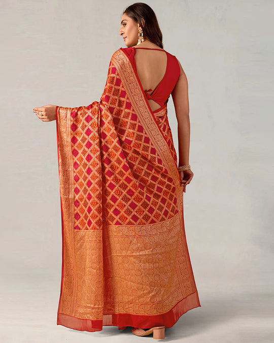 Multicolor Pure Chiffon Saree with Meena Weaves