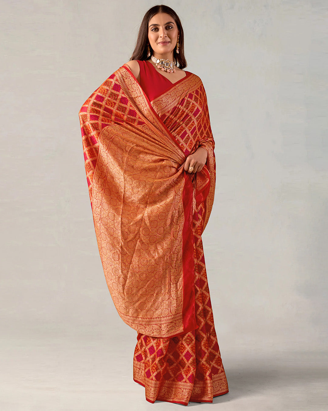 Multicolor Pure Chiffon Saree with Meena Weaves