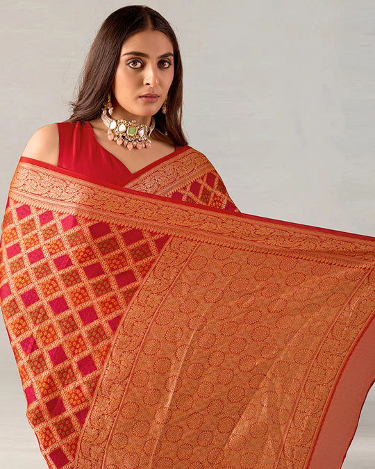 Multicolor Pure Chiffon Saree with Meena Weaves
