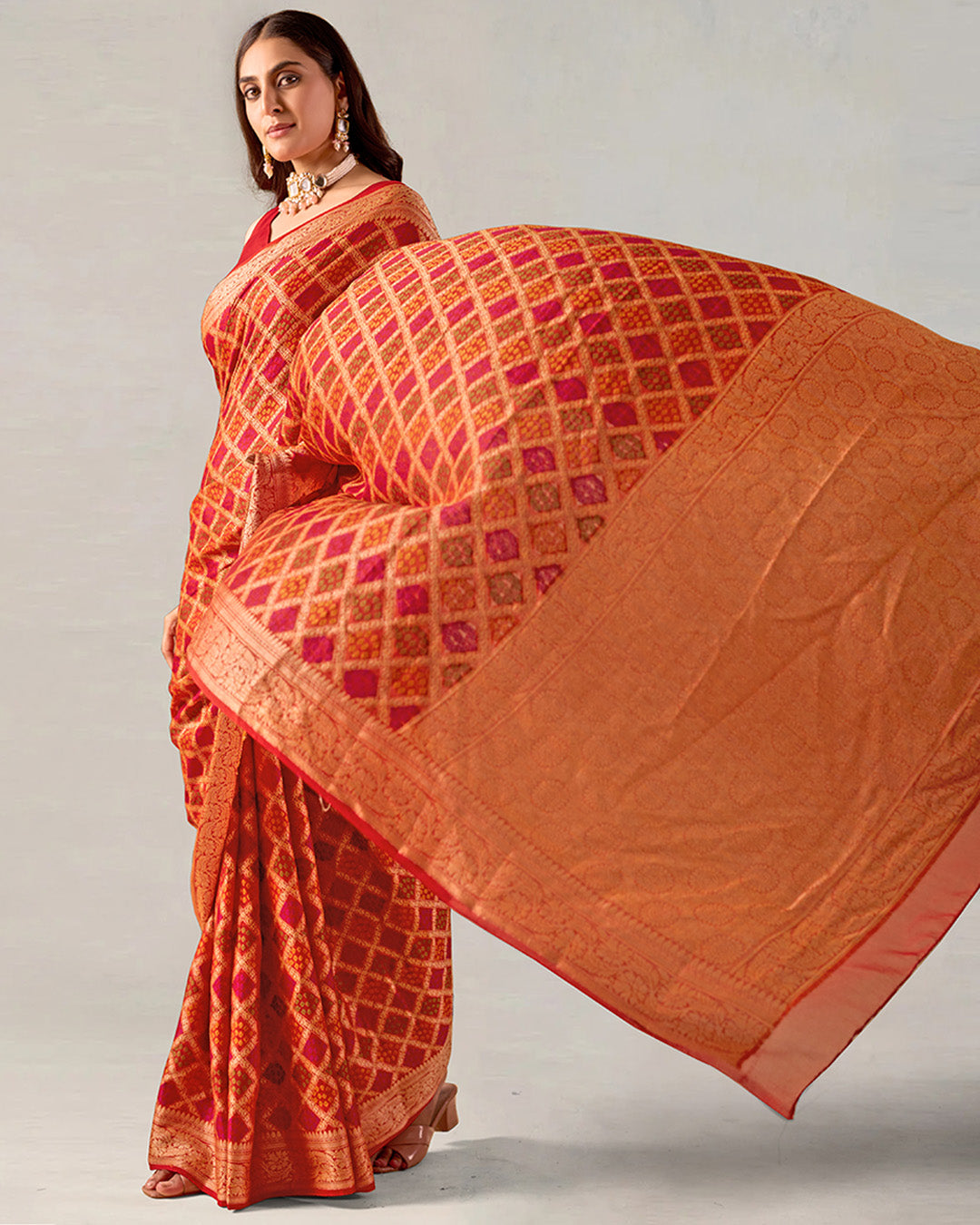 Multicolor Pure Chiffon Saree with Meena Weaves