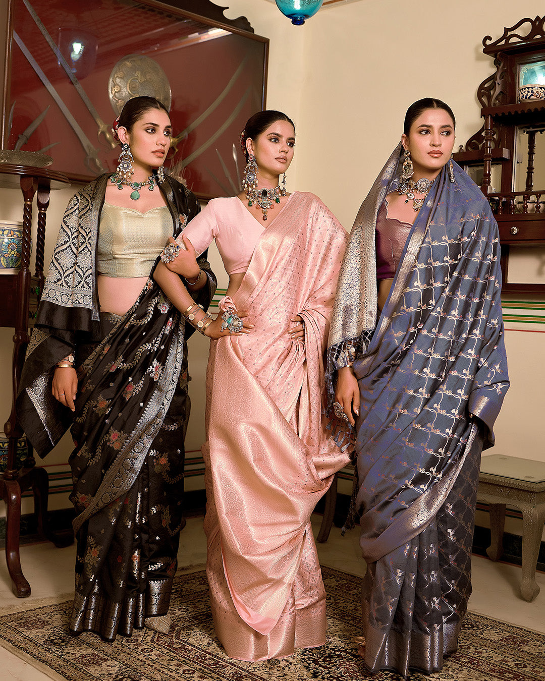 Black Pure Banarasi Saree with Exquisite Multicoloured Floral Meenakari Weaving