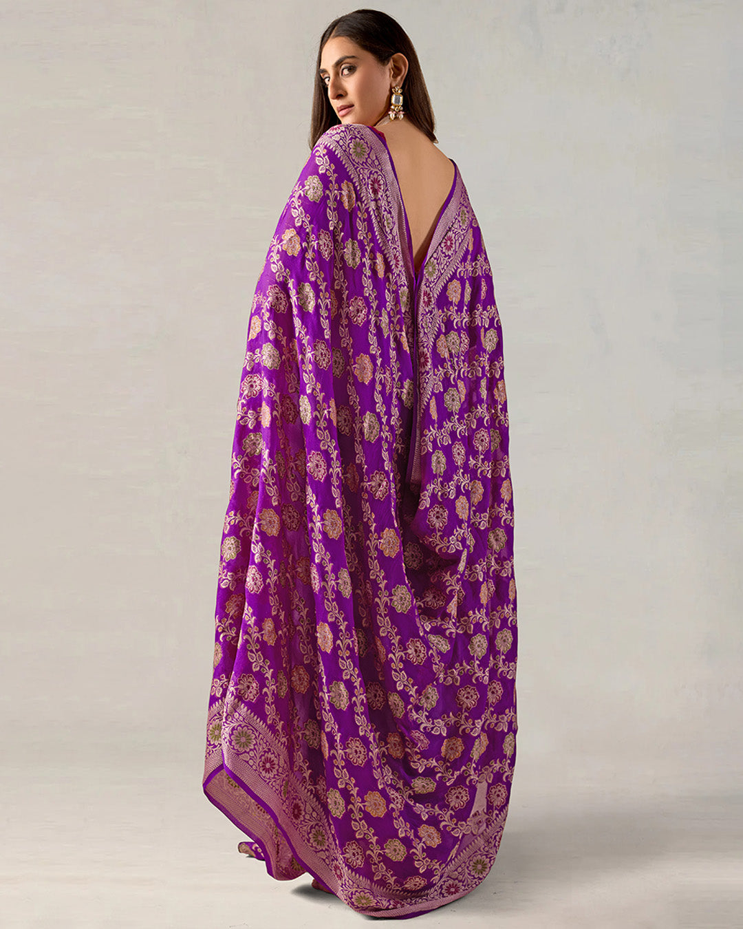 Purple Meenakari Pure Chiffon Saree