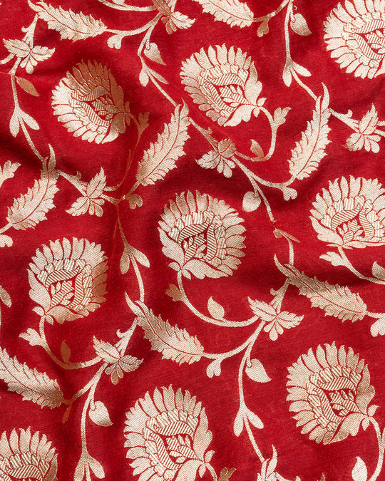 Red Handwoven Pure Muga Silk Saree